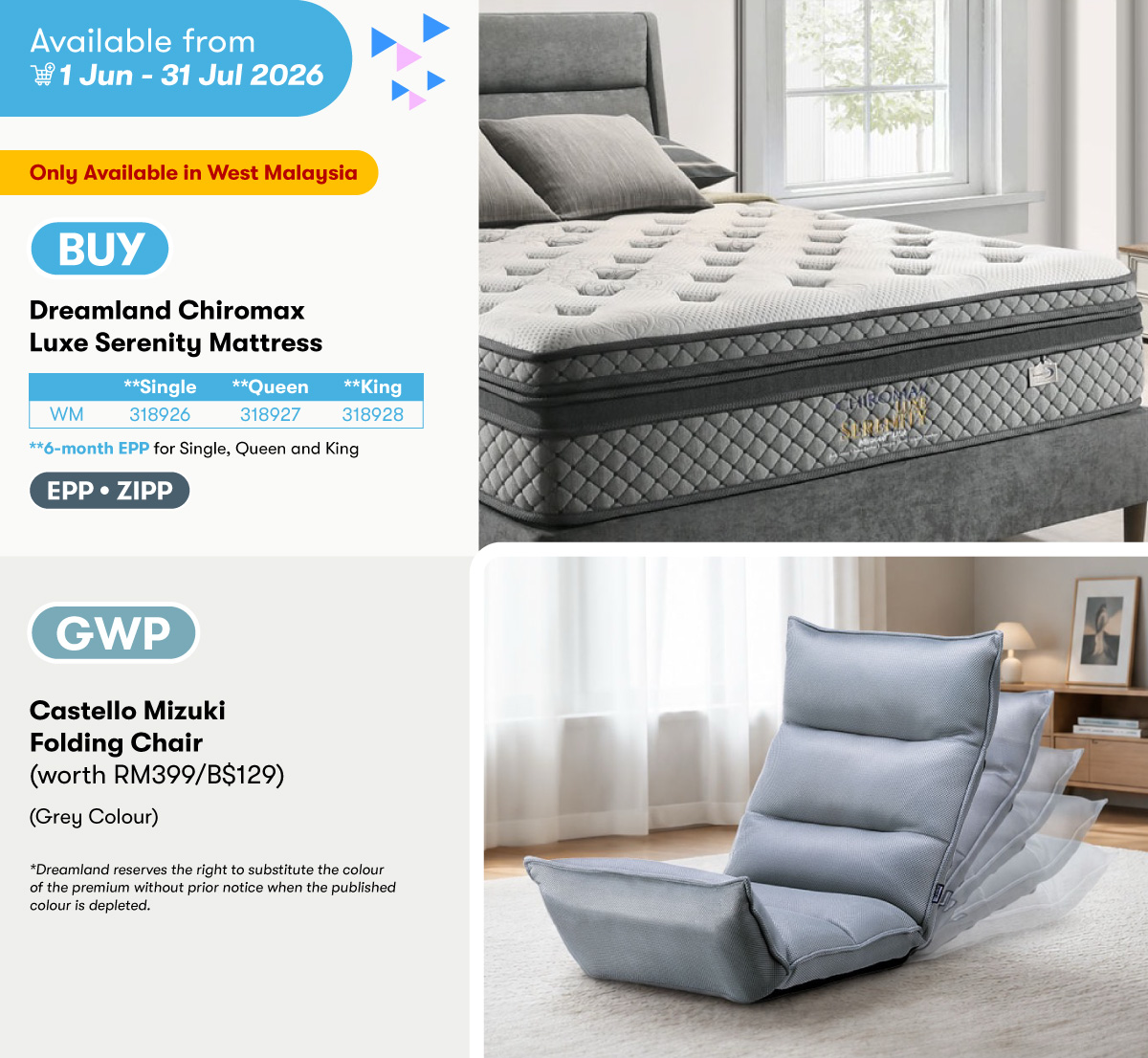 Dreamland Chiromax Luxe Serenity Mattress GWP Folding Chair