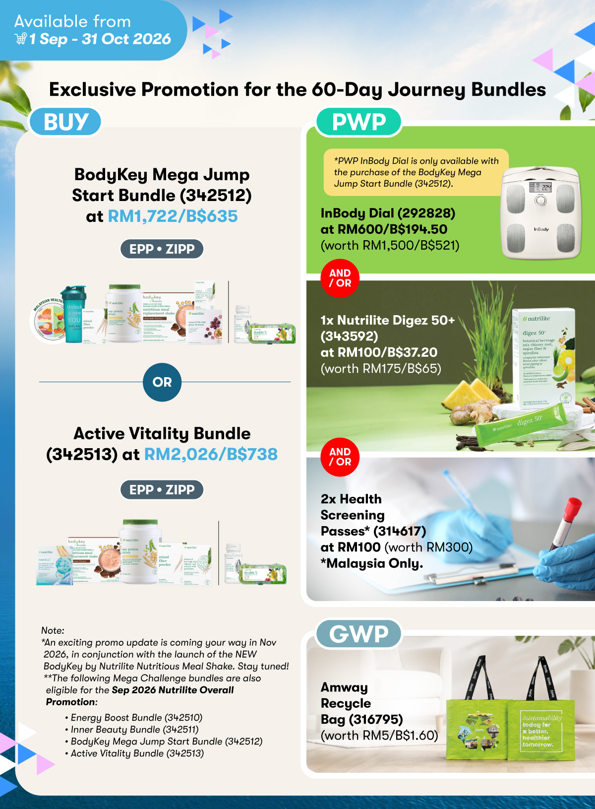 Amway Mega Challenge Exclusive Promo: BodyKey Mega Jump Start Bundle OR Active Vitality Bundle GWP & PWP