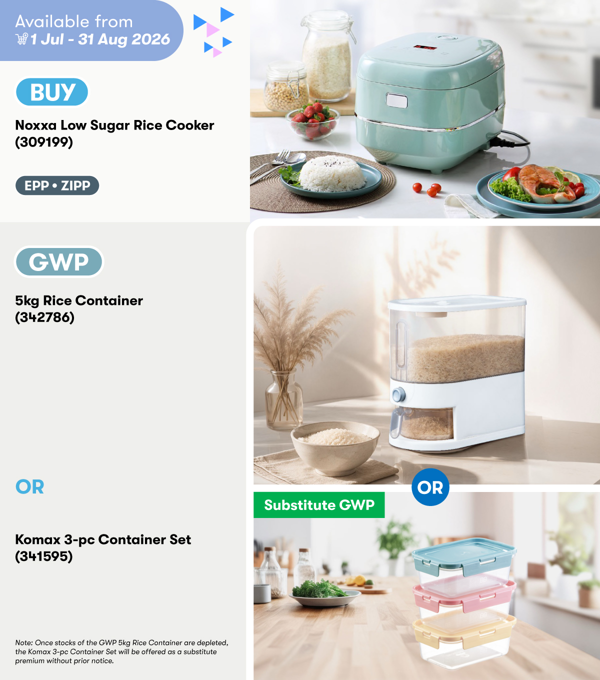 Noxxa Low Sugar Rice Cooker GWP 5kg Rice Container