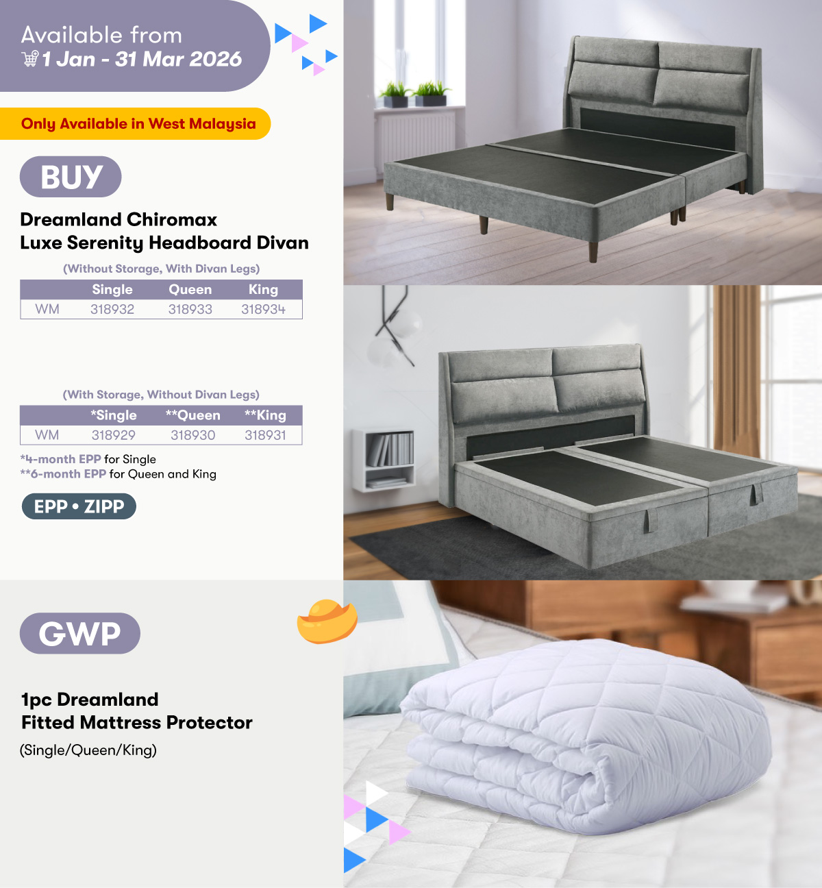 Dreamland Chiromax Luxe Serenity Headboard Divan GWP Dreamland Fitted Mattress Protector