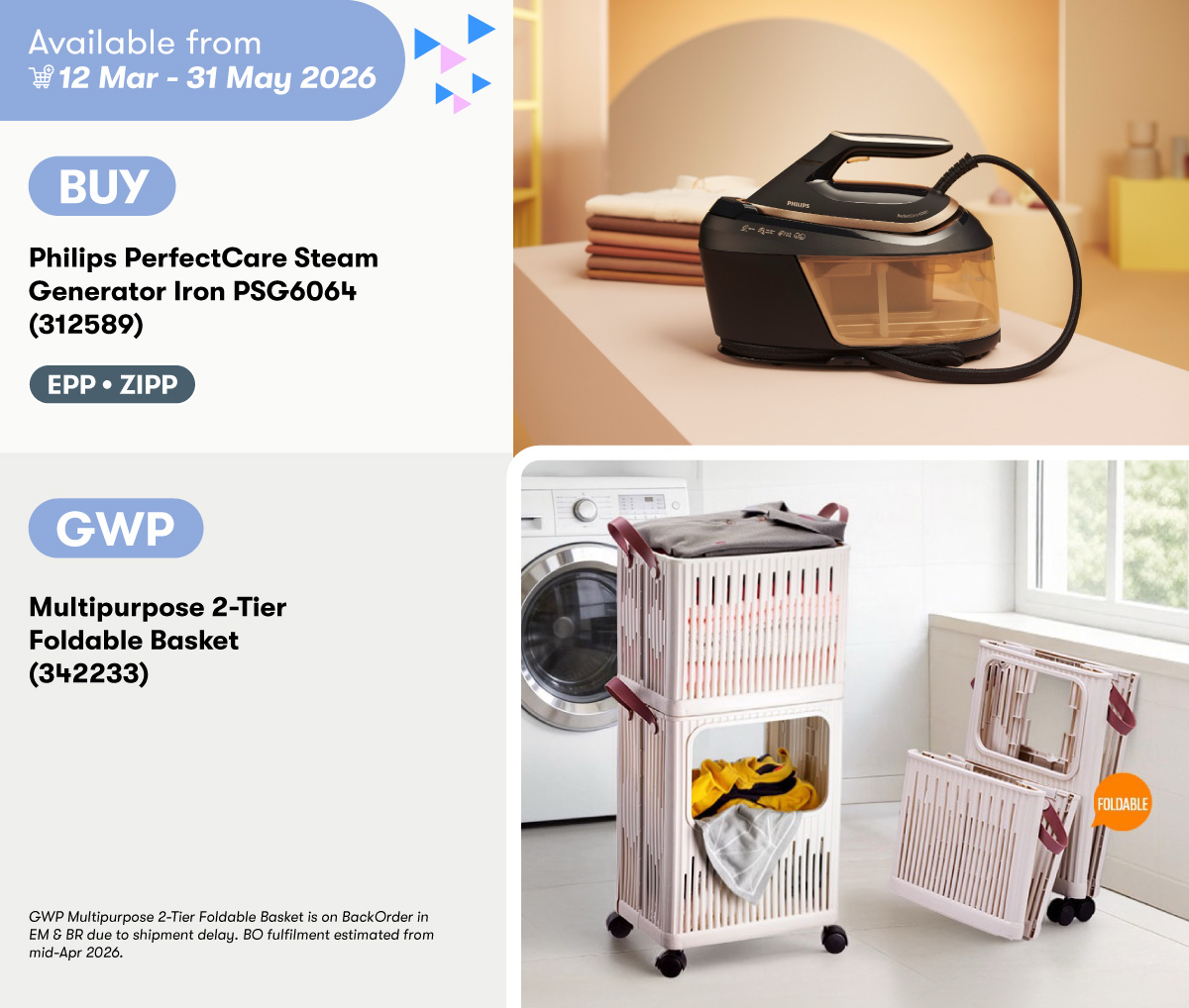 Philips PerfectCare Steam Generator Iron GWP Multipurpose 2-Tier Foldable Basket