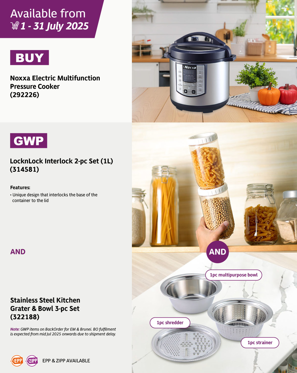 Noxxa Electric Multifunction Pressure Cooker GWP LocknLock Interlock 2pc Set (1L) AND Stainless Steel Kitchen Grater & Bowl 3-pc Set