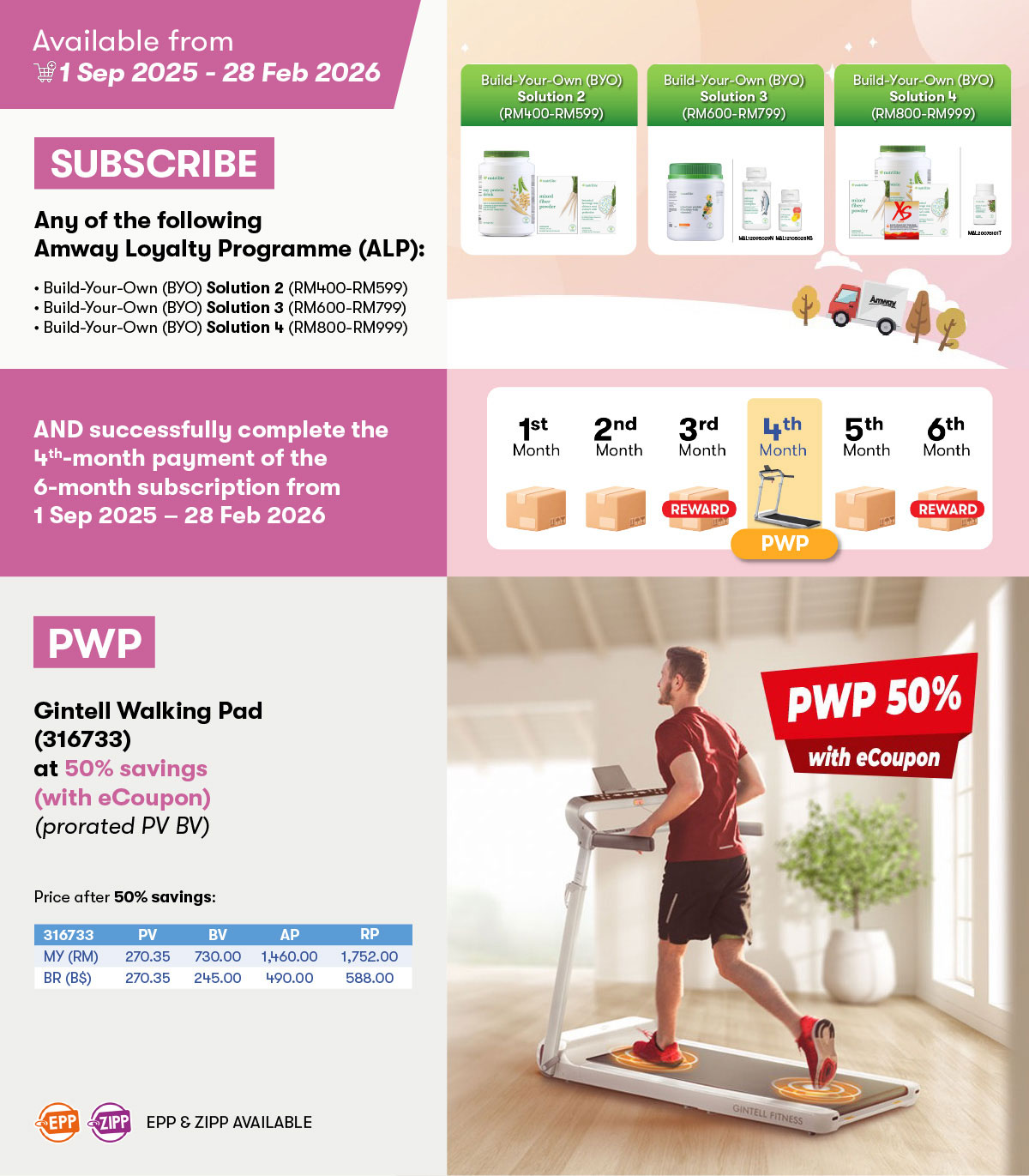 Selected BYO Subscription (RM400 and above) PWP Gintell Walking Pad at 50% Savings (with eCoupon) Selected BYO Subscription (RM400 and above) PWP Gintell Walking Pad at 50% Savings (with eCoupon)