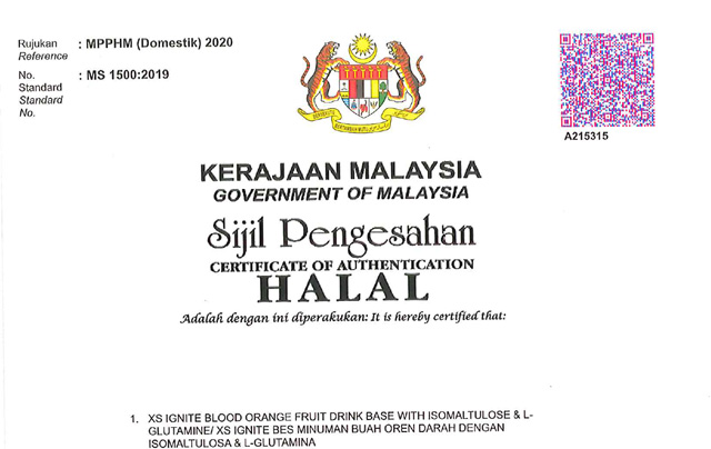 XS Ignite Halal Certificate XS Ignite Halal Certificate
