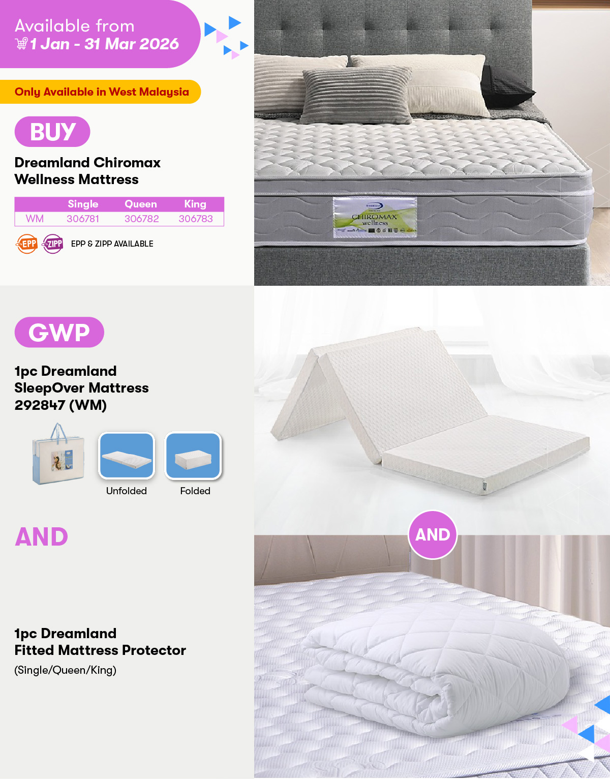 Dreamland Chiromax Wellness Mattress GWP Dreamland SleepOver Mattress AND Dreamland Fitted Mattress Protector 